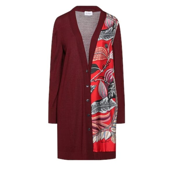 NWT Salvatore Ferragamo long brown Wool Silk cardigan